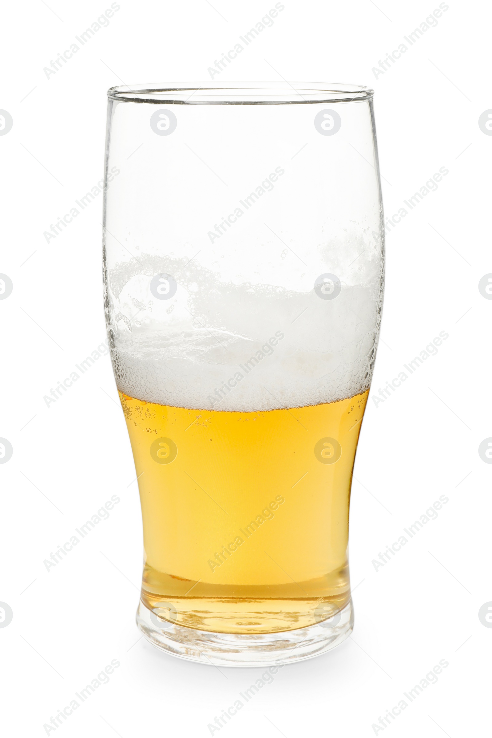 Photo of Half full glass of beer isolated on white