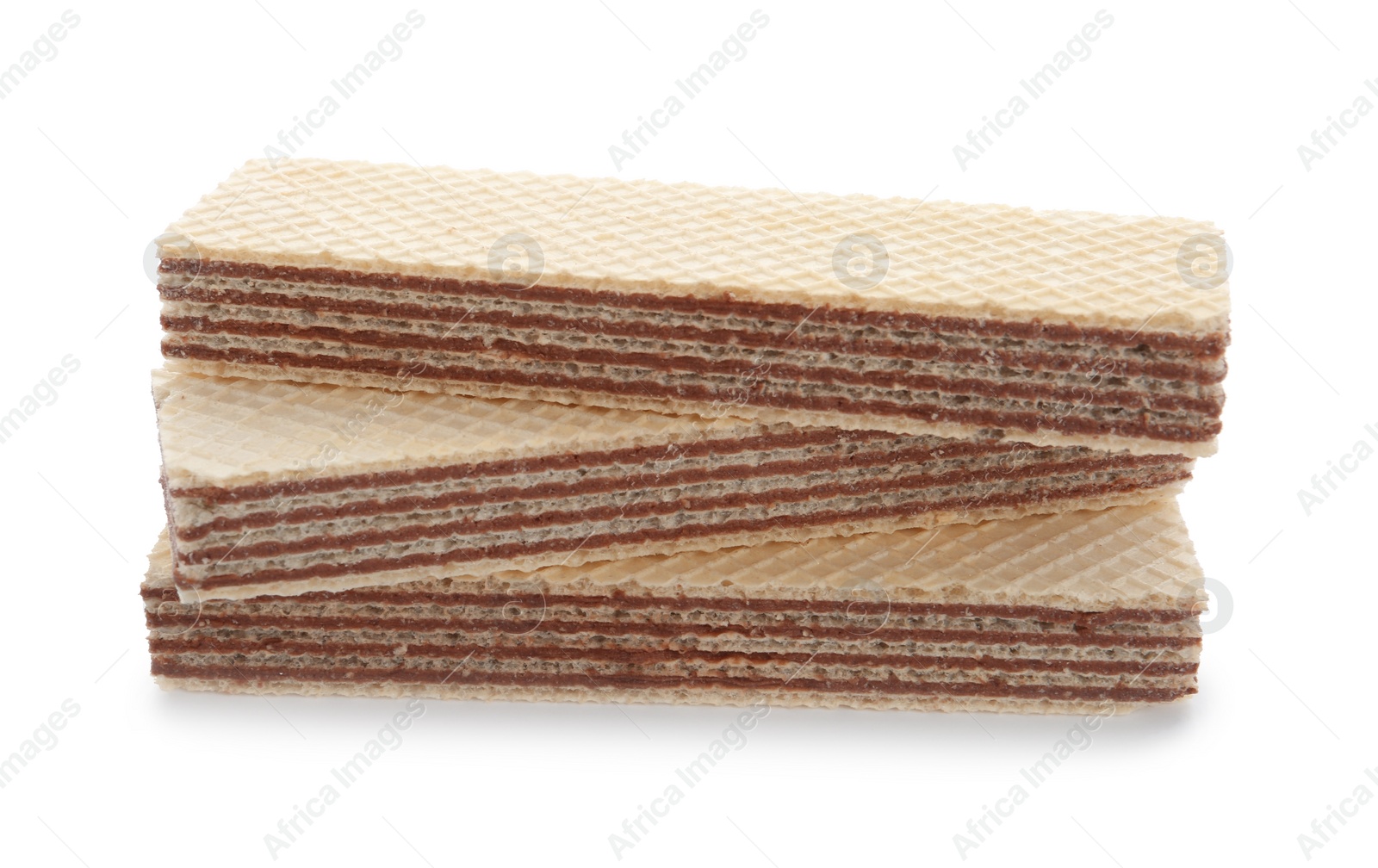 Photo of Delicious crispy wafers on white background. Sweet food