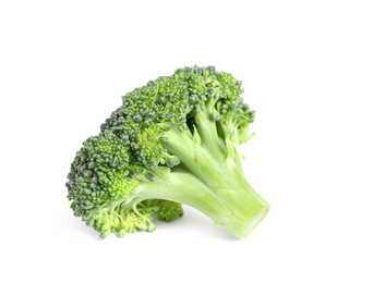 Photo of Fresh green raw broccoli on white background