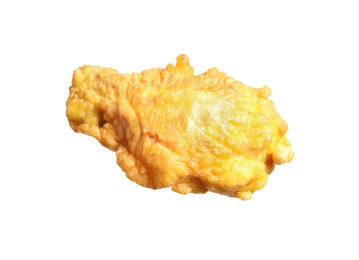 Tasty deep fried chicken piece isolated on white