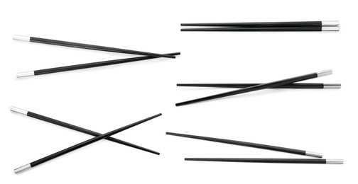 Image of Collage with black chopsticks isolated on white