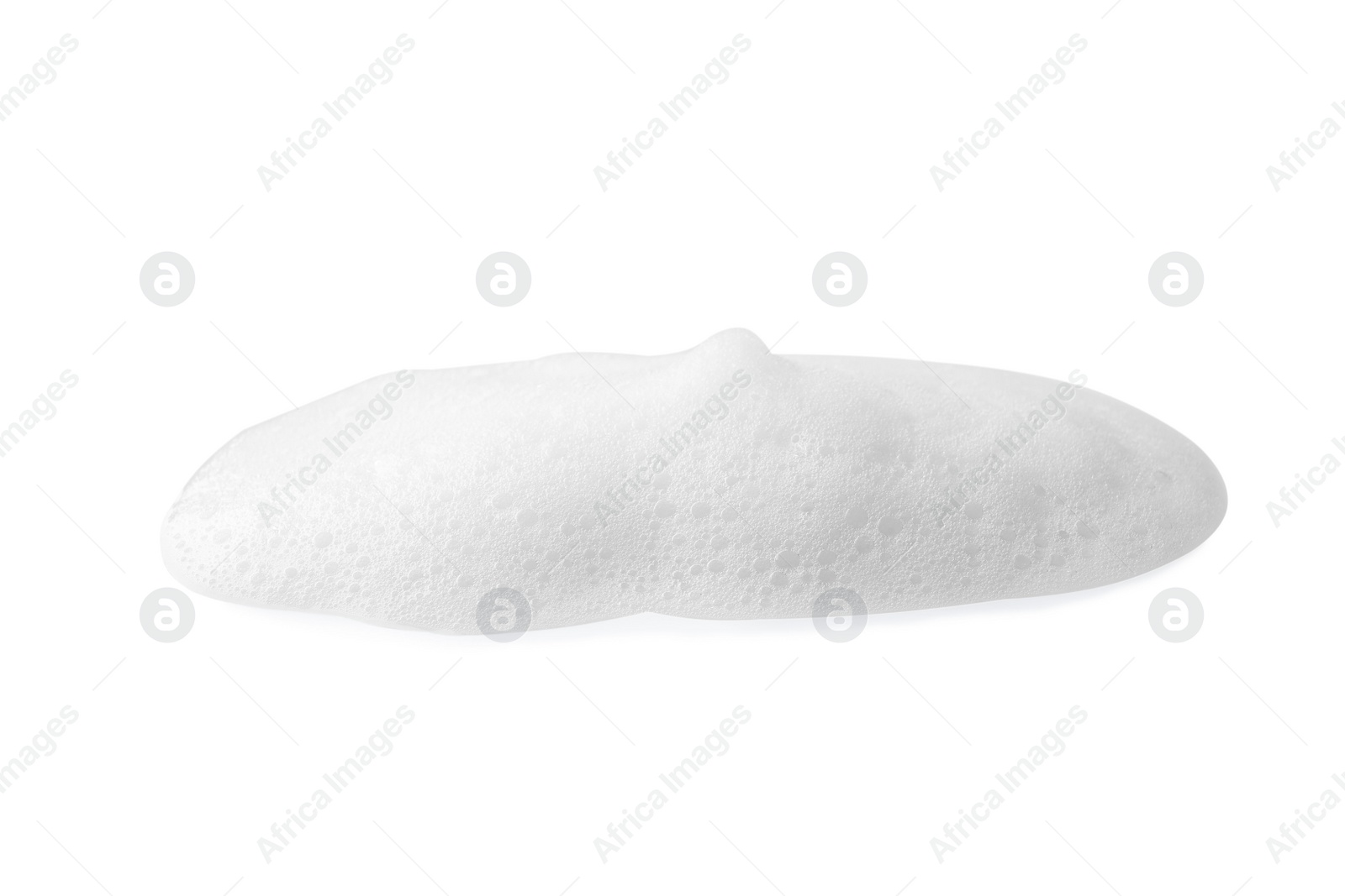 Photo of Drop of fluffy soap foam on white background