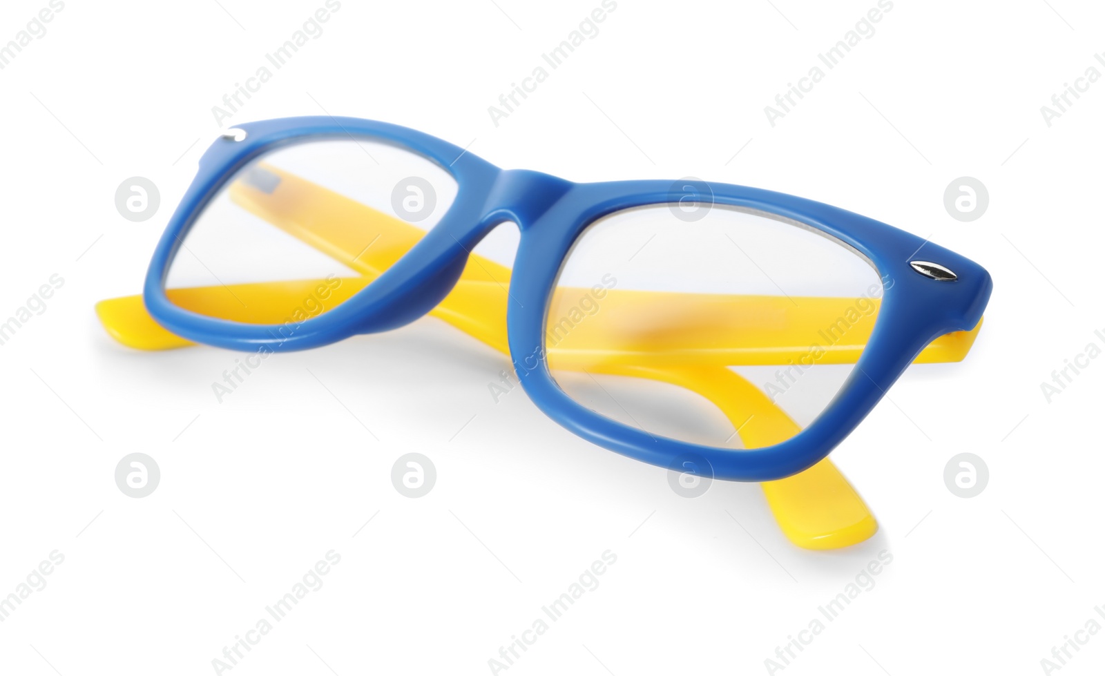 Photo of Beautiful sunglasses on white background. Beach object