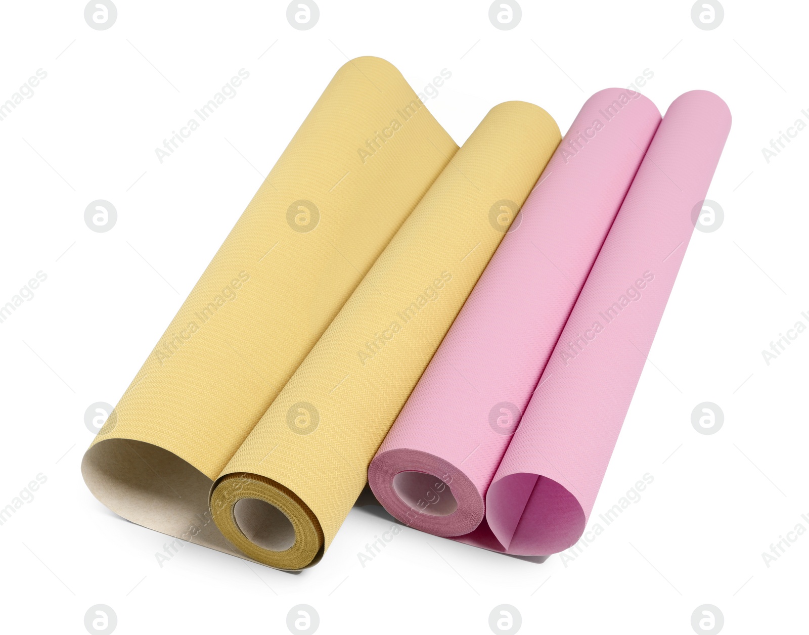 Image of Different colorful wallpaper rolls isolated on white