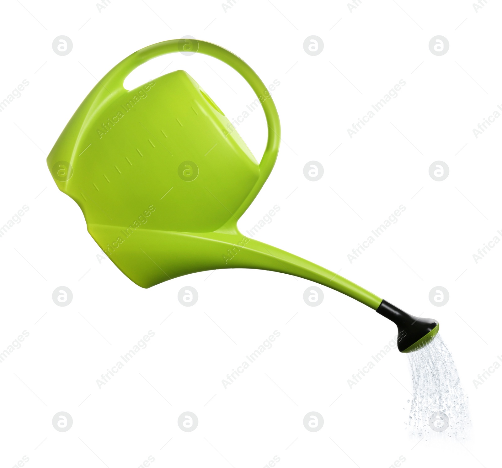 Image of Pouring liquid from watering can on white background