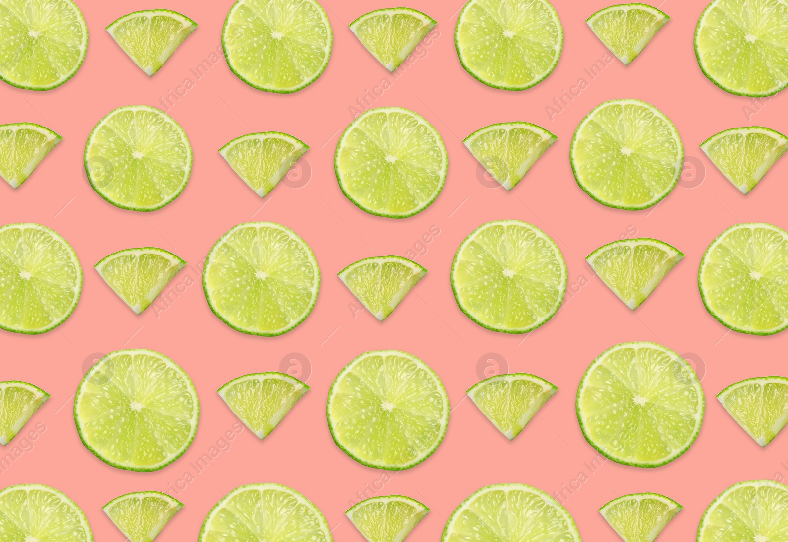 Image of Pattern of lime slices on pale pink background