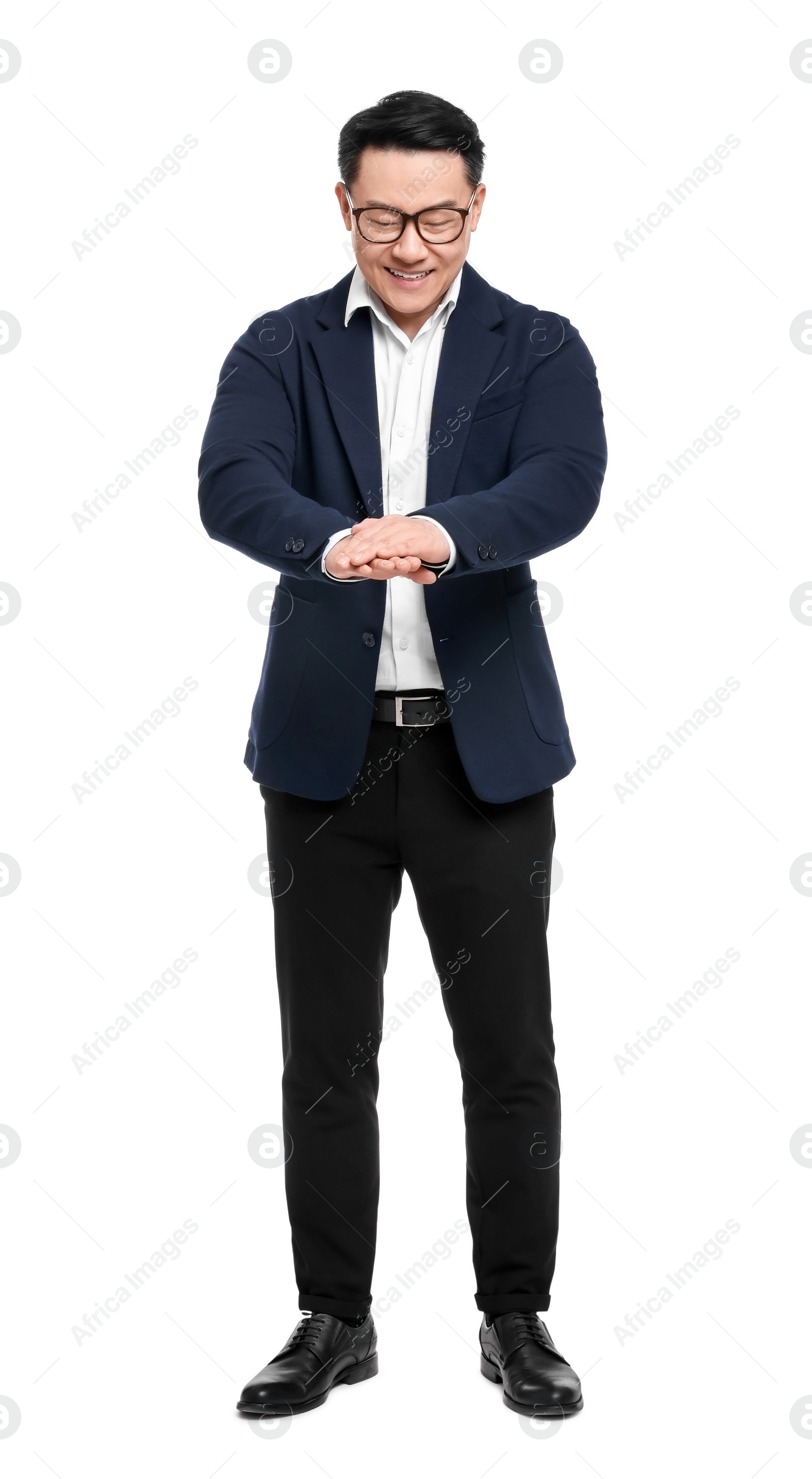 Photo of Businessman in suit posing on white background