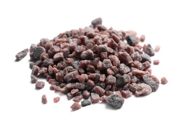 Heap of black salt on white background