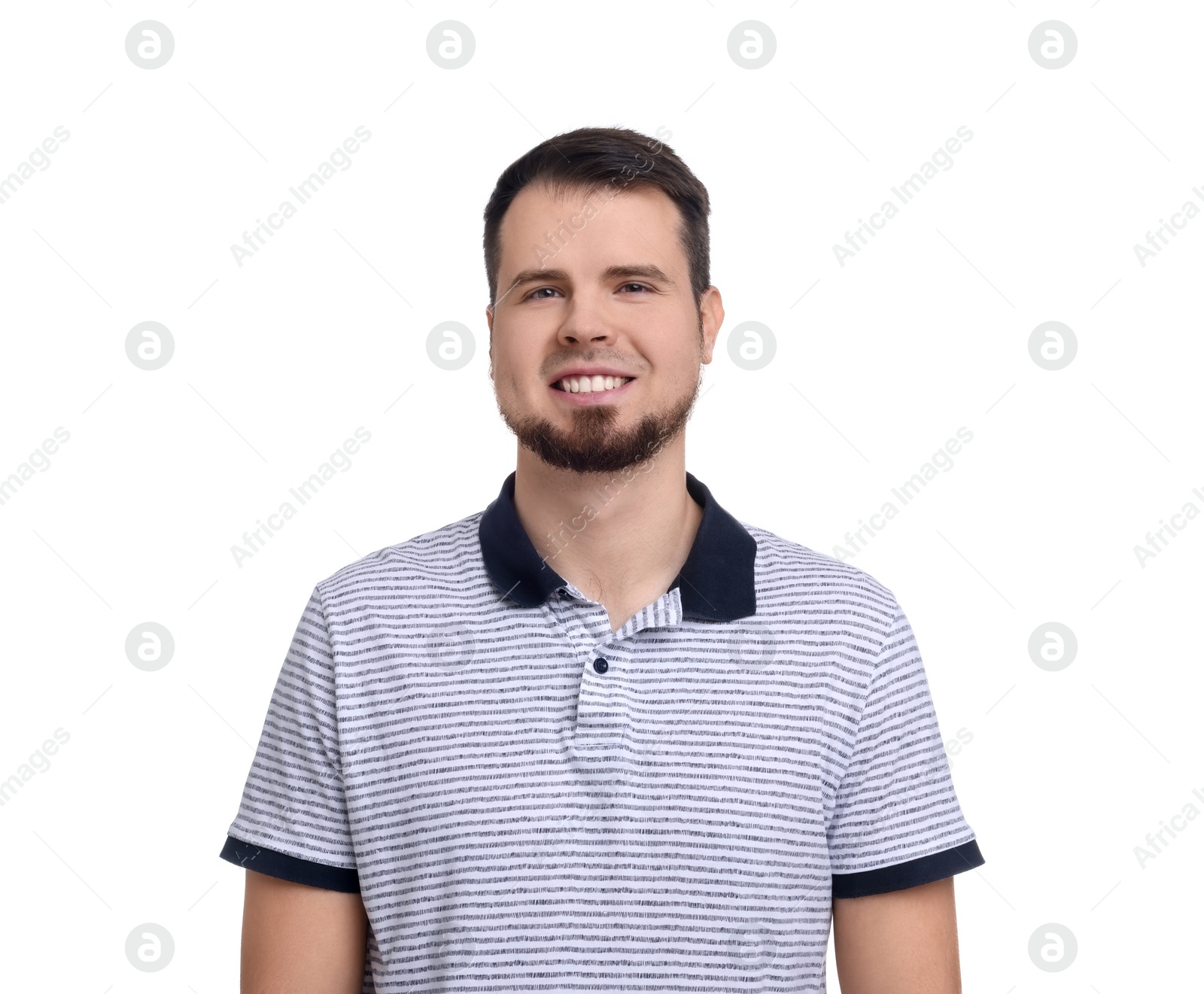 Photo of Portrait of smiling young man on white background