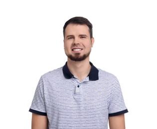 Portrait of smiling young man on white background