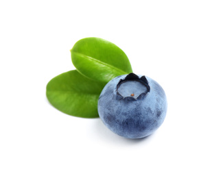 Fresh ripe blueberry with leaves on white background