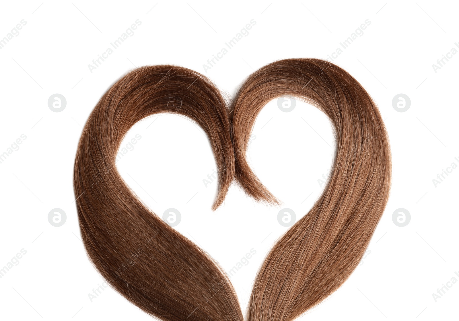 Photo of Heart made of brown hair locks on white background