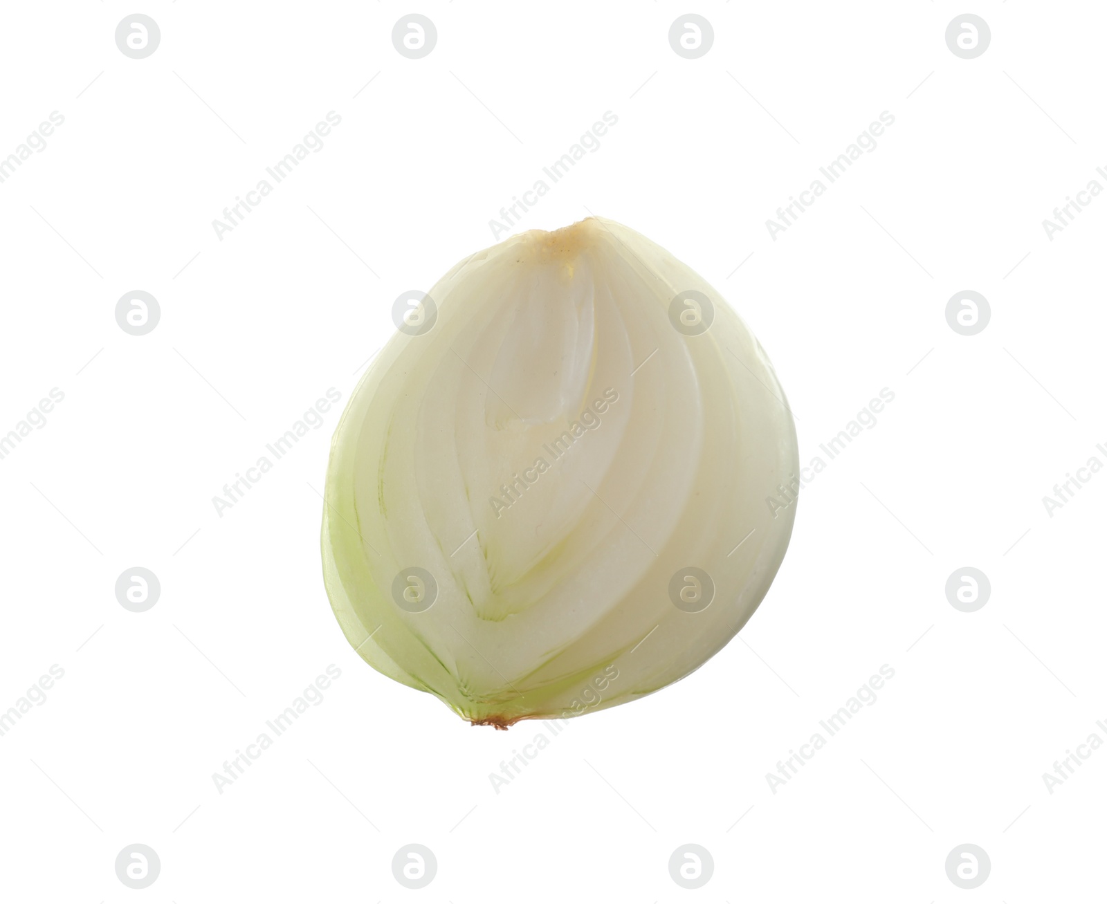 Photo of Slice of fresh ripe onion on white background