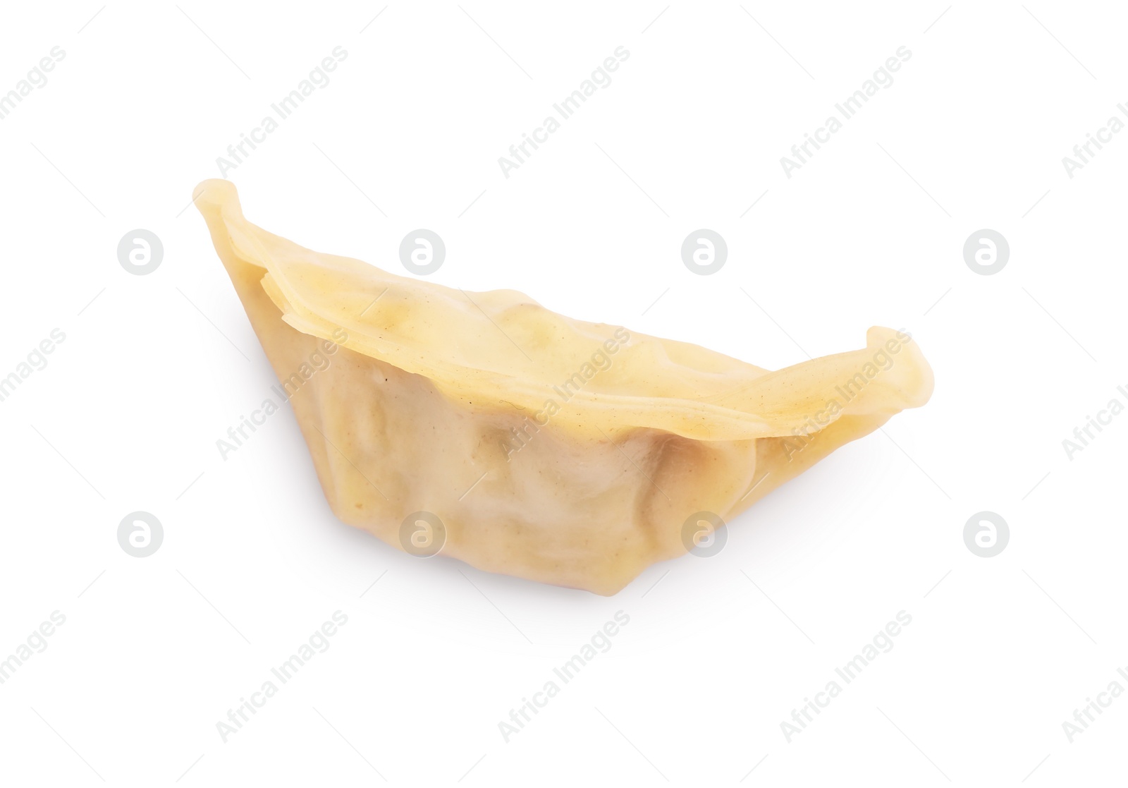 Photo of Delicious gyoza (asian dumpling) isolated on white, top view