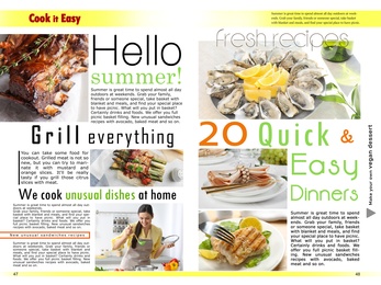 Image of Cook It Easy magazine page spread design. Articles and different images