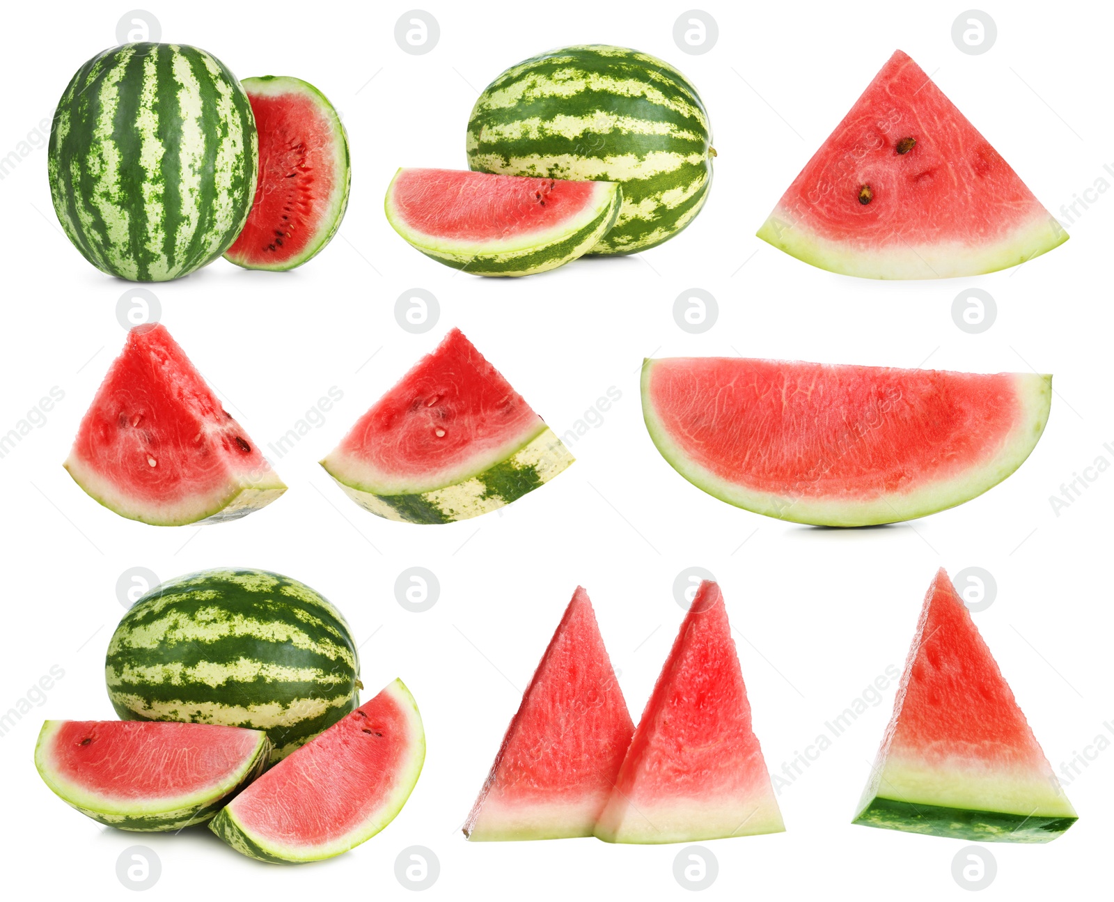 Image of Set of fresh watermelons on white background 