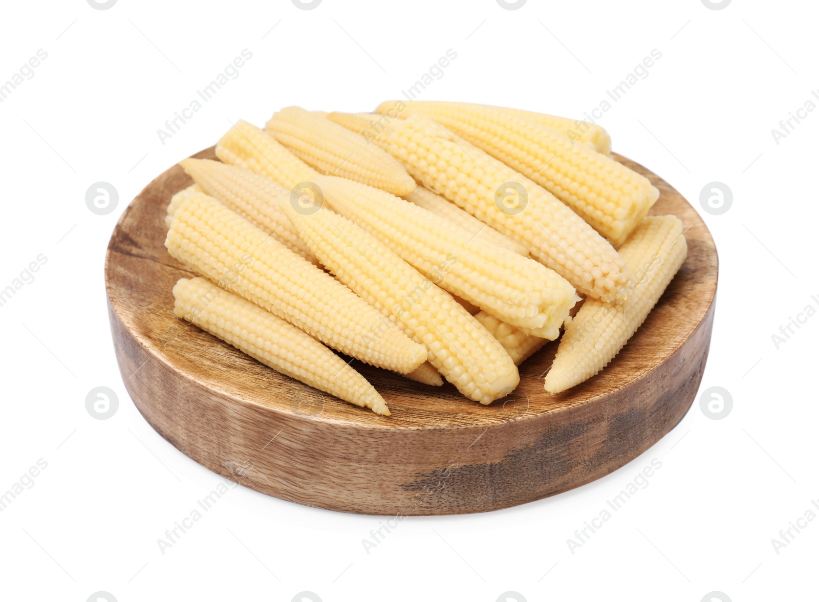 Photo of Sweet pickled baby corn isolated on white