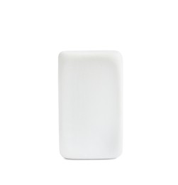 Photo of New eraser isolated on white. School stationery