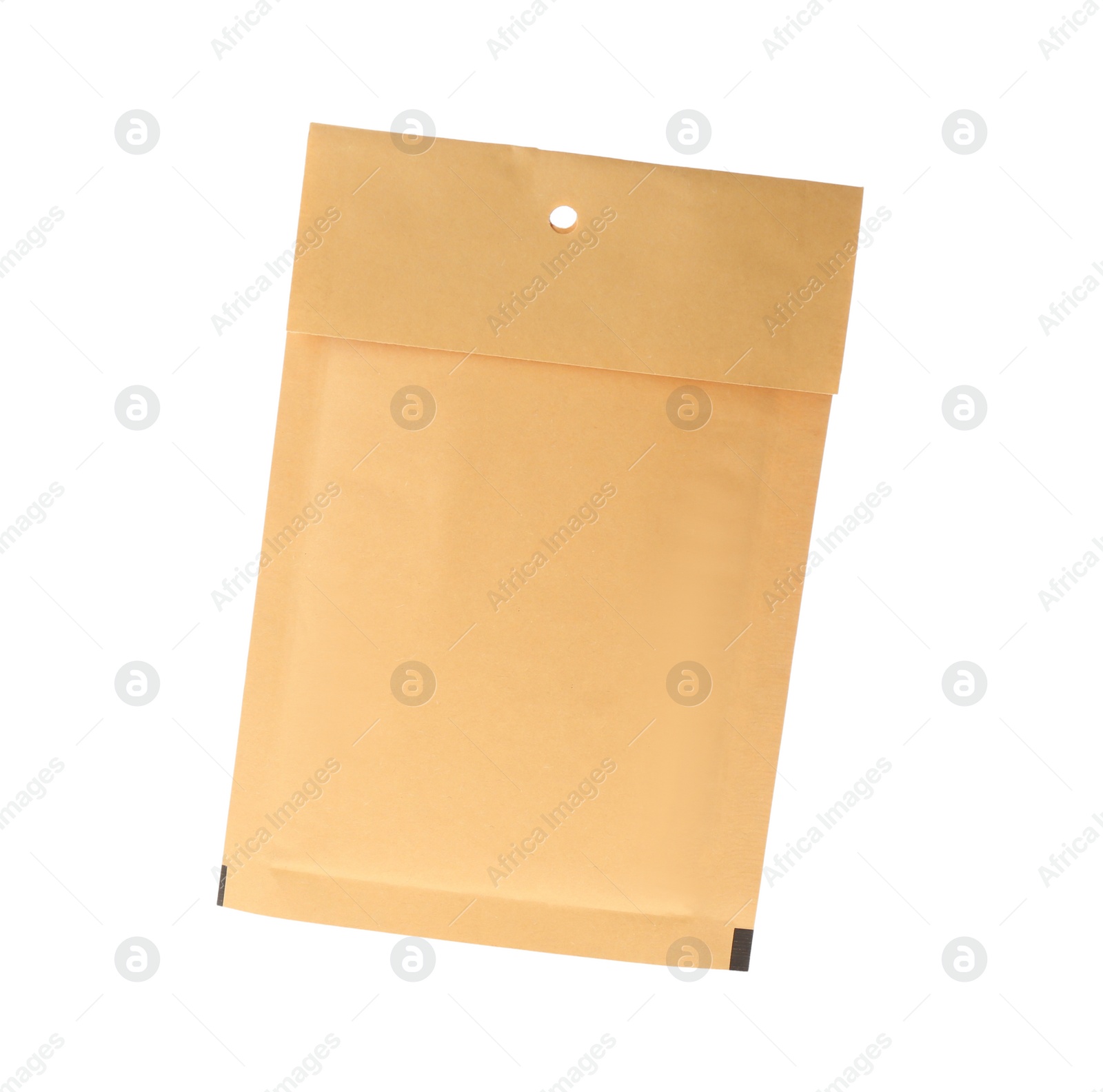 Photo of Kraft paper envelope isolated on white. Mail service