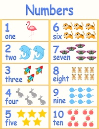 Illustration of Learning numbers. Educational cards with different illustrations for kids