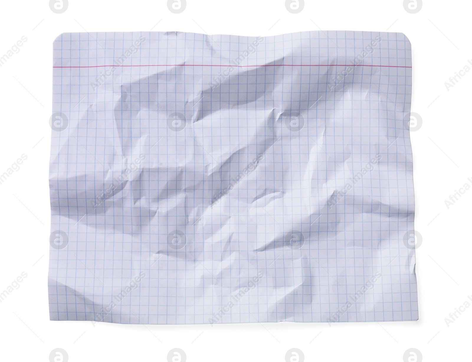 Photo of Crumpled sheet of paper on white background, top view