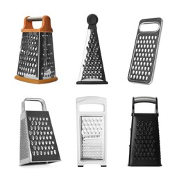 Image of Set with different graters on white background