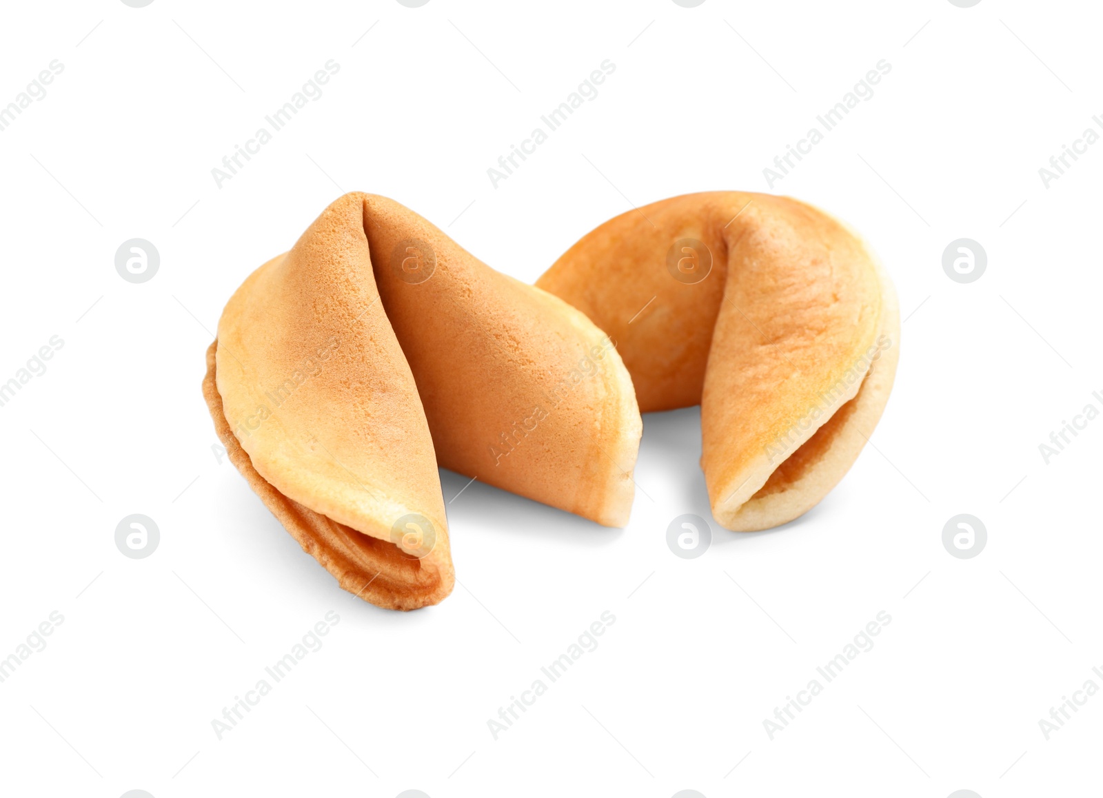 Photo of Traditional homemade fortune cookies on white background