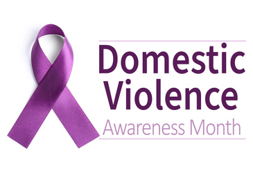 Image of Purple ribbon on white background, top view. Symbol of Domestic Violence Awareness