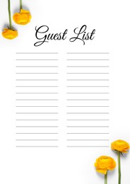 Image of Guest list design with beautiful flowers and empty lines