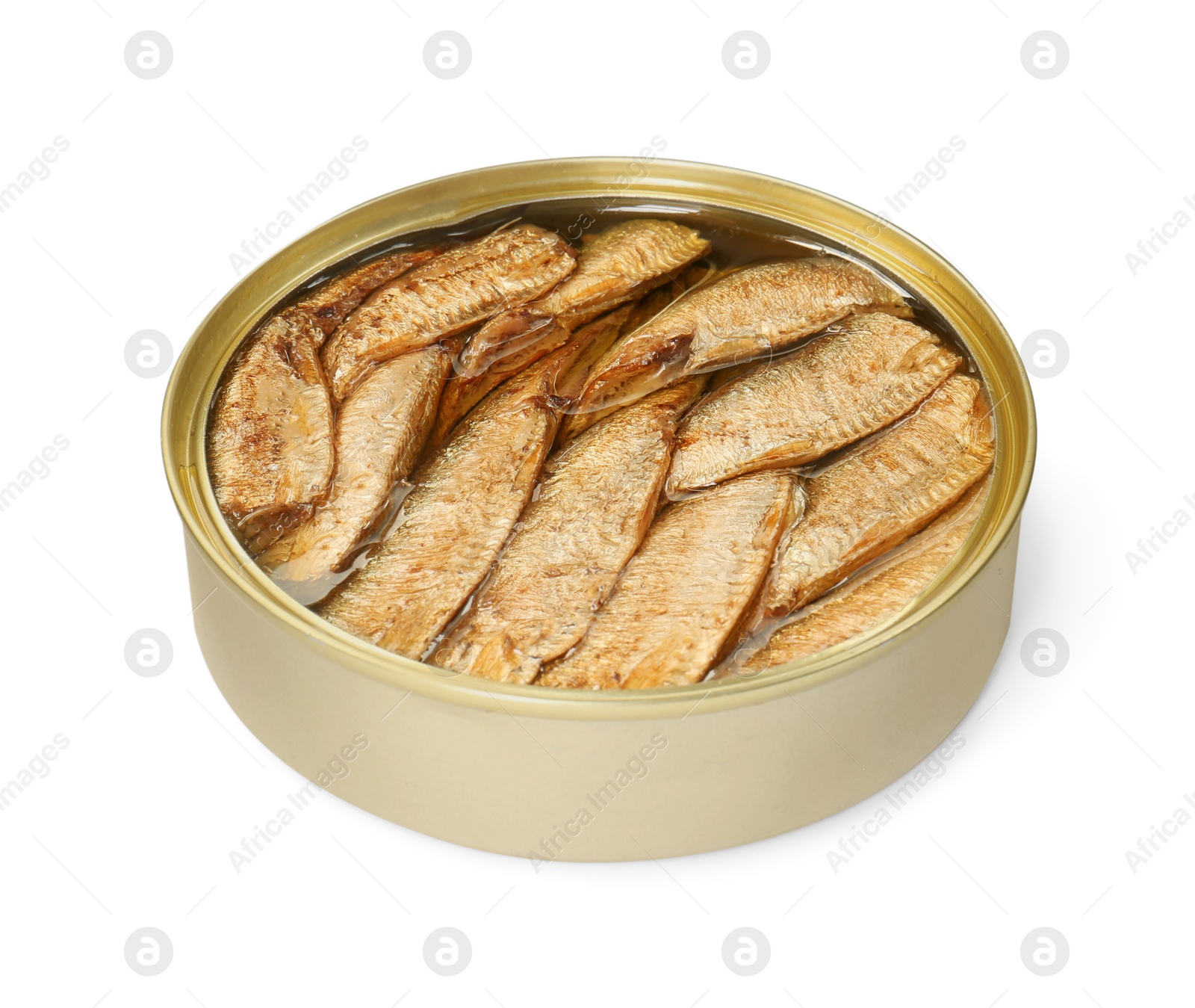 Photo of One tin can of sprats isolated on white