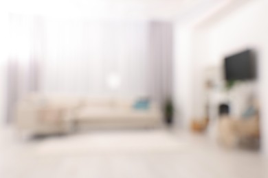 Blurred view of stylish living room interior with cozy sofa