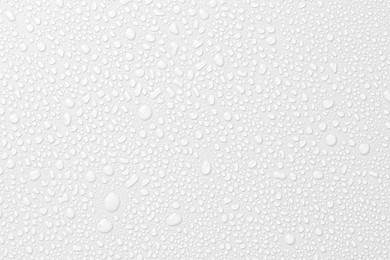 Image of White surface with many water drops, closeup