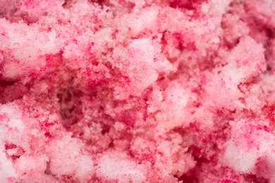 Photo of Color snow ice cream as background, closeup