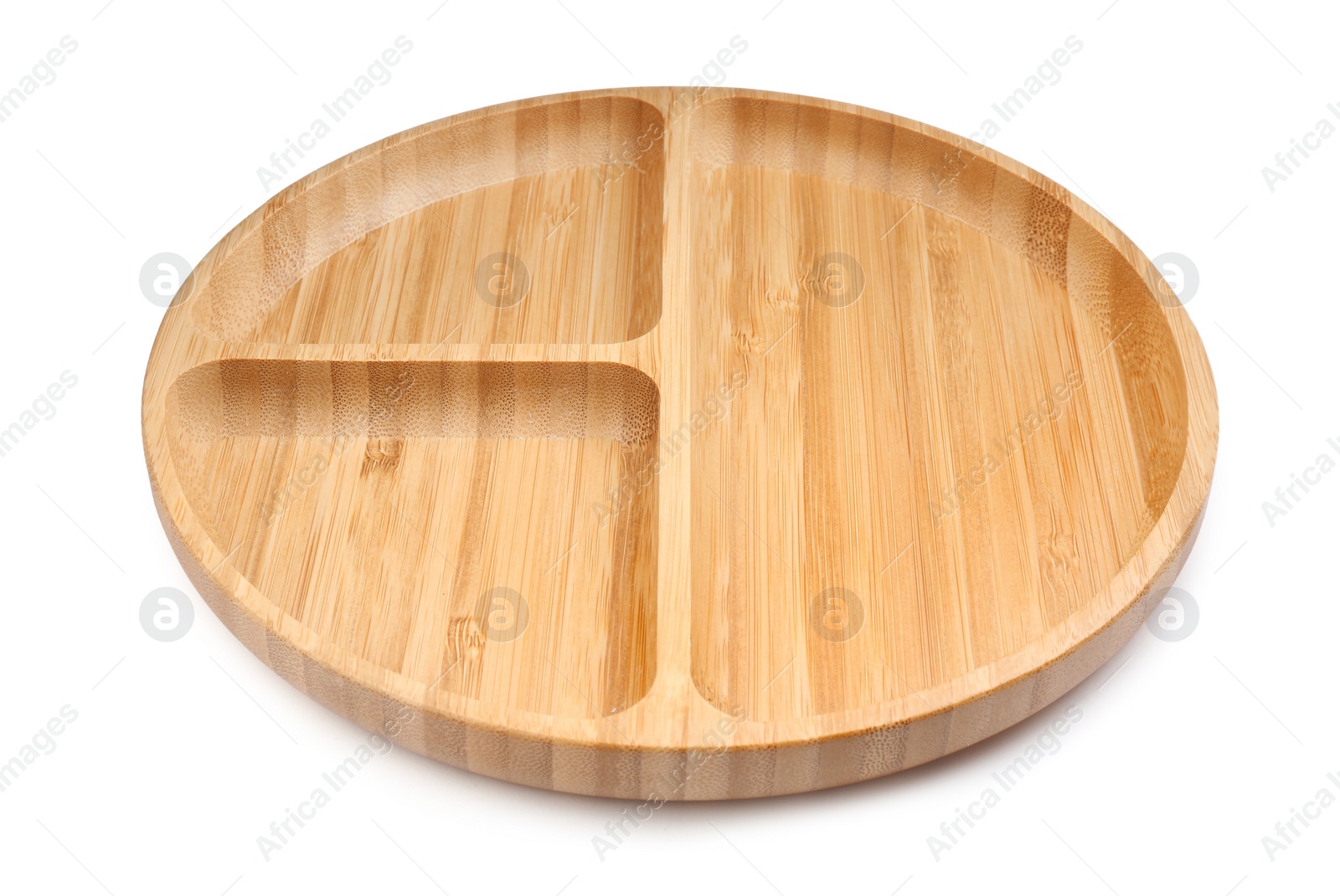 Photo of New wooden compartment tray on white background