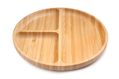 Photo of New wooden compartment tray on white background