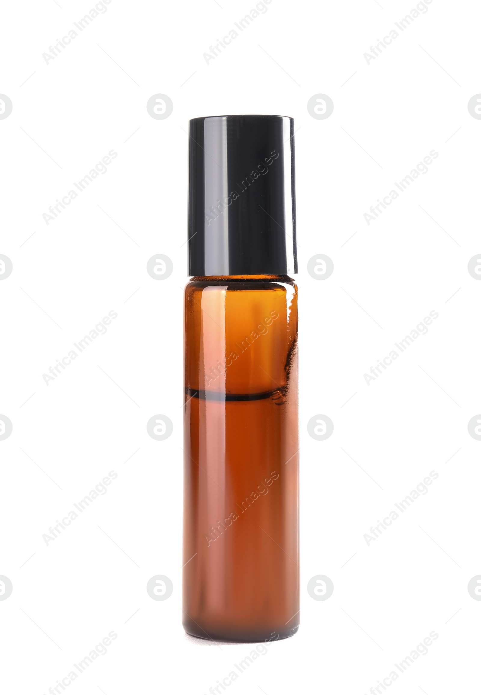 Photo of Bottle of herbal essential oil isolated on white