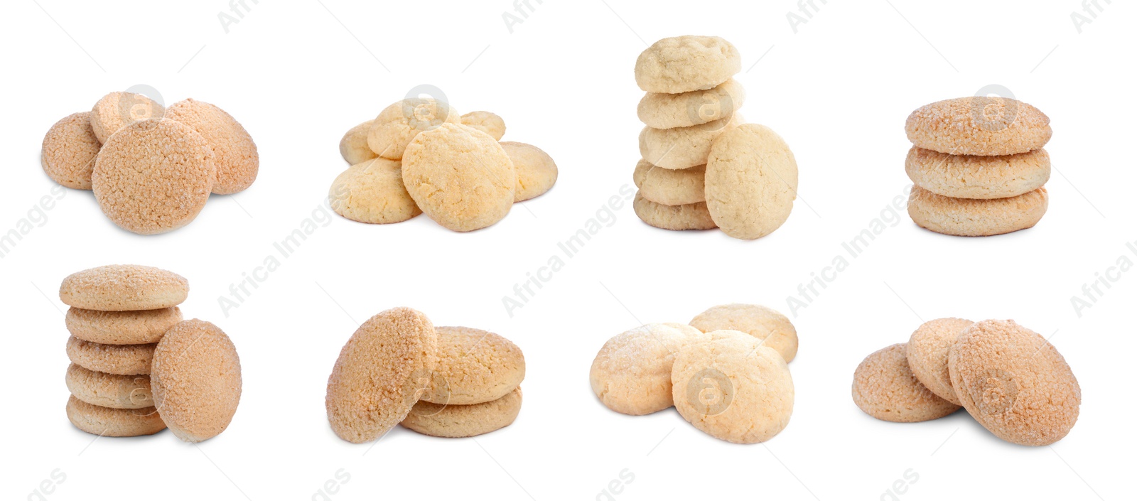 Image of Set with tasty sugar cookies on white background. Banner design