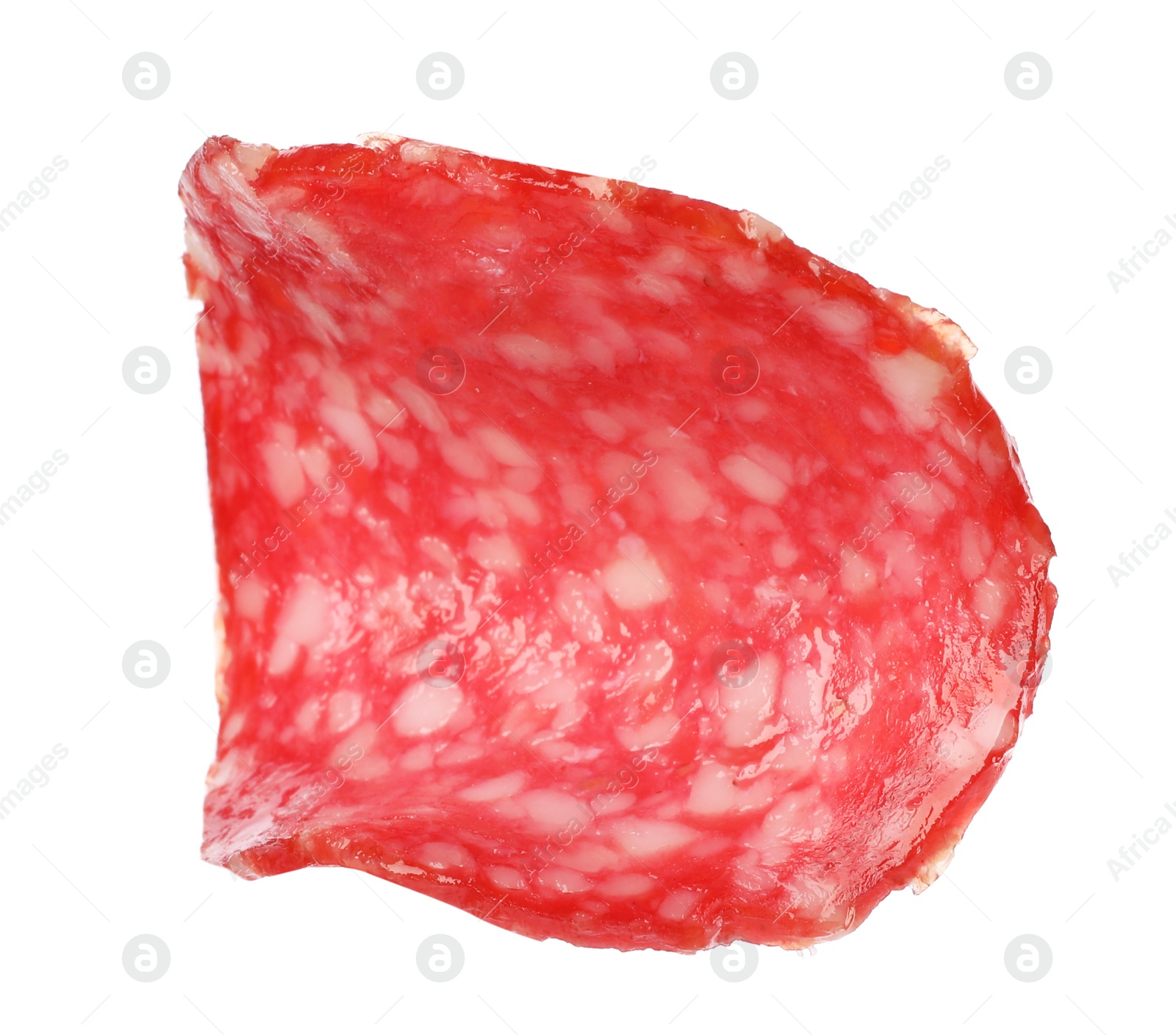 Photo of Cut fresh tasty sausage on white background