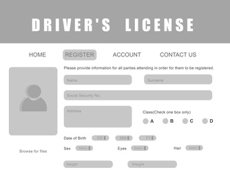 Website page with Driver's license application form