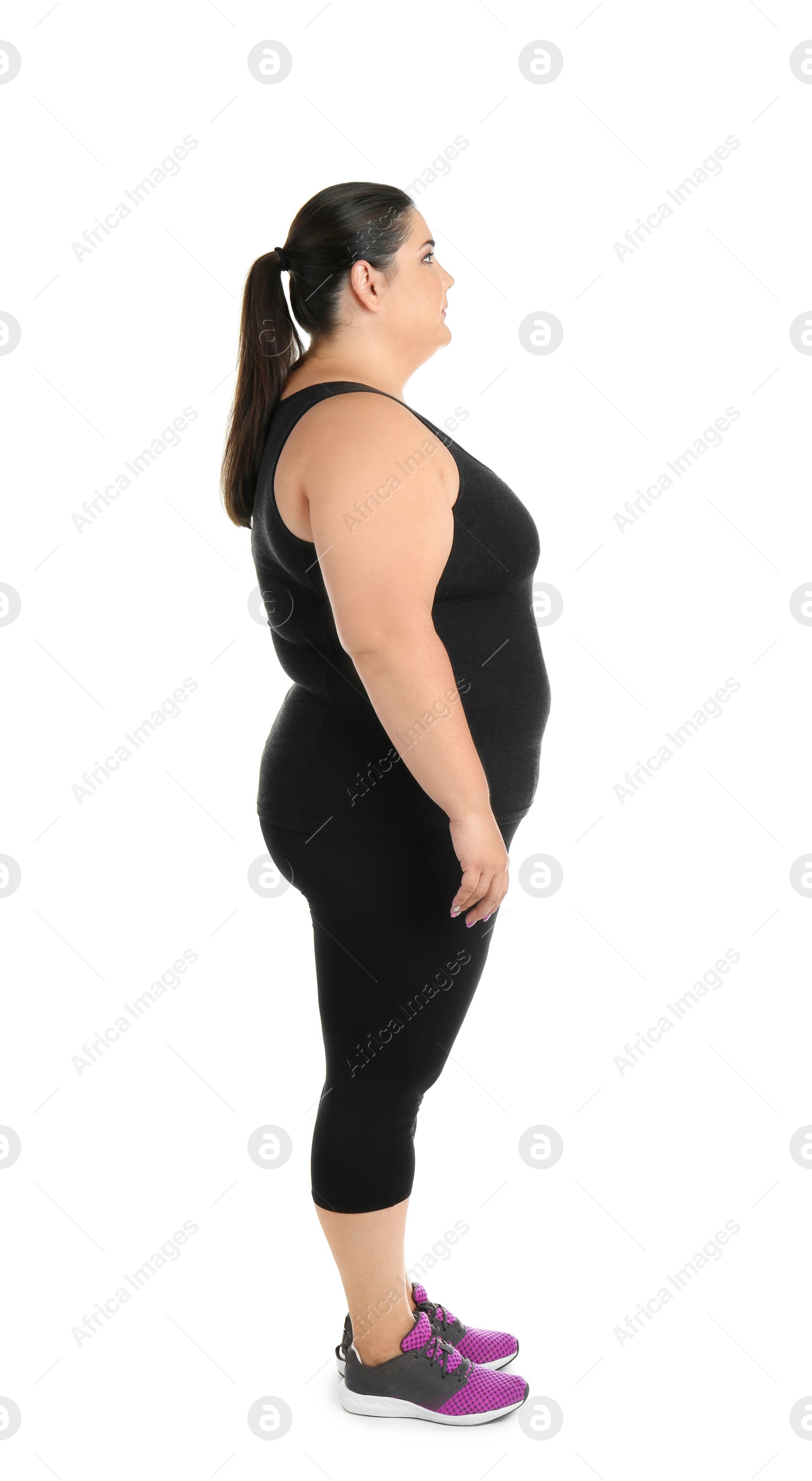 Photo of Portrait of overweight woman on white background