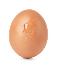 Photo of One cracked chicken egg isolated on white