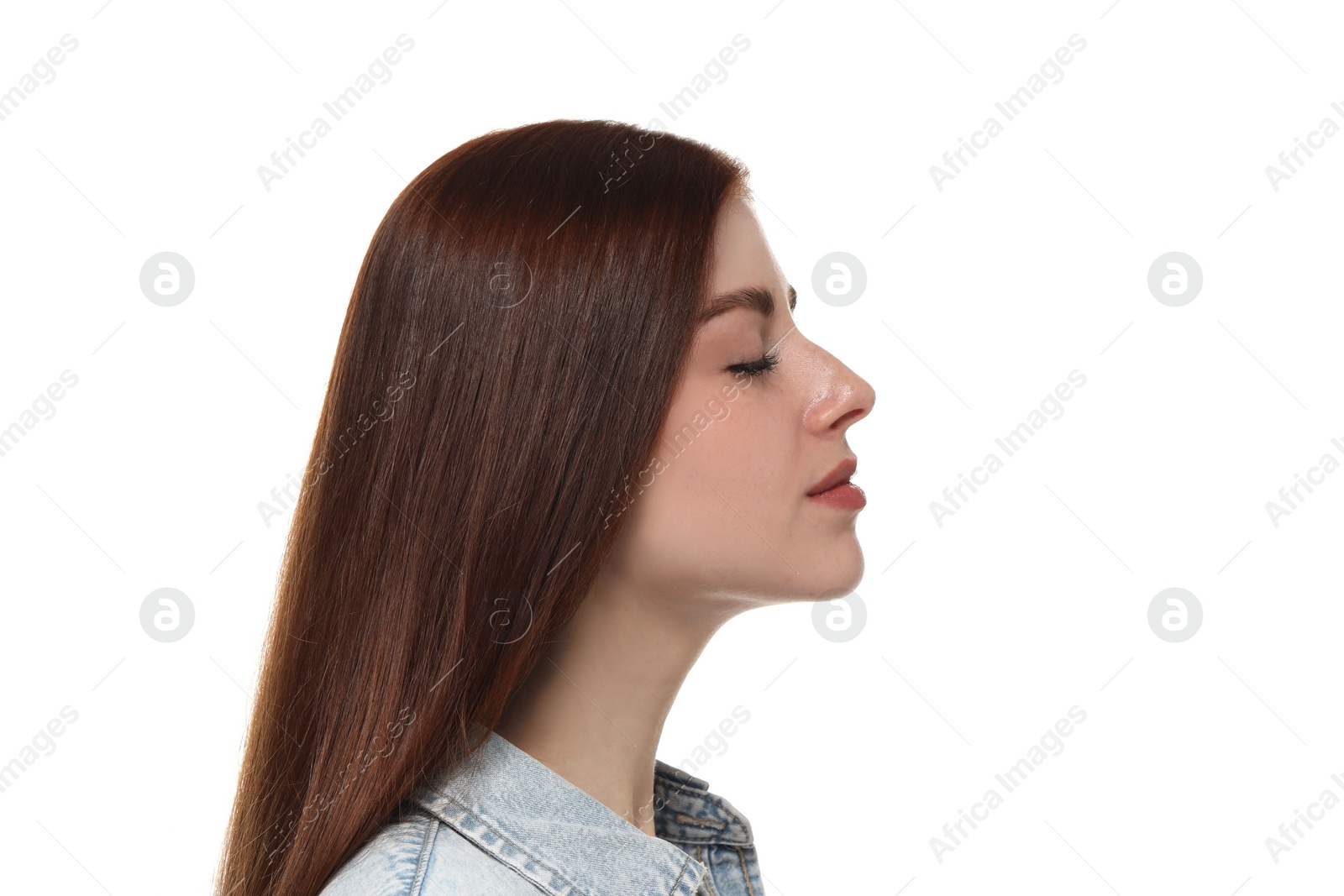 Photo of Portrait of beautiful woman on white background