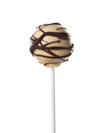 Photo of Tasty cake pop decorated with chocolate isolated on white