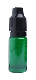 Photo of Bottle of green food coloring on white background