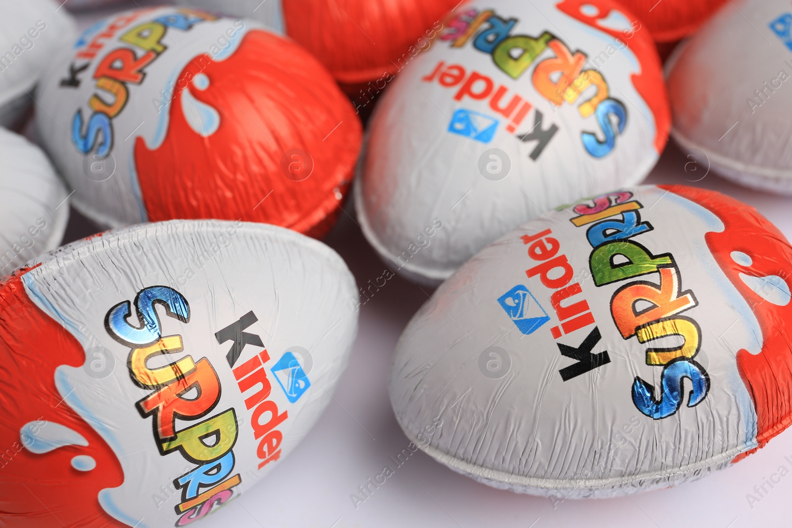 Photo of Sveti Vlas, Bulgaria - June 26, 2023: Kinder Surprise Eggs on white background, closeup