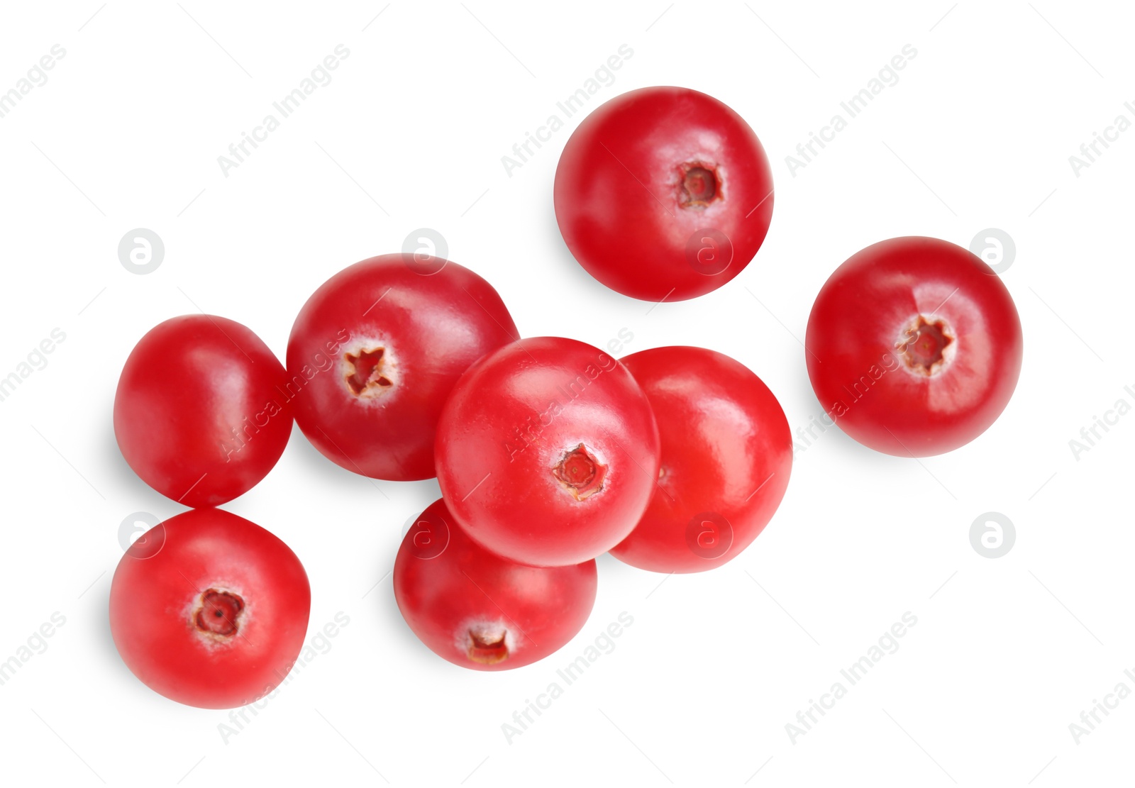 Photo of Fresh ripe cranberries isolated on white, top view