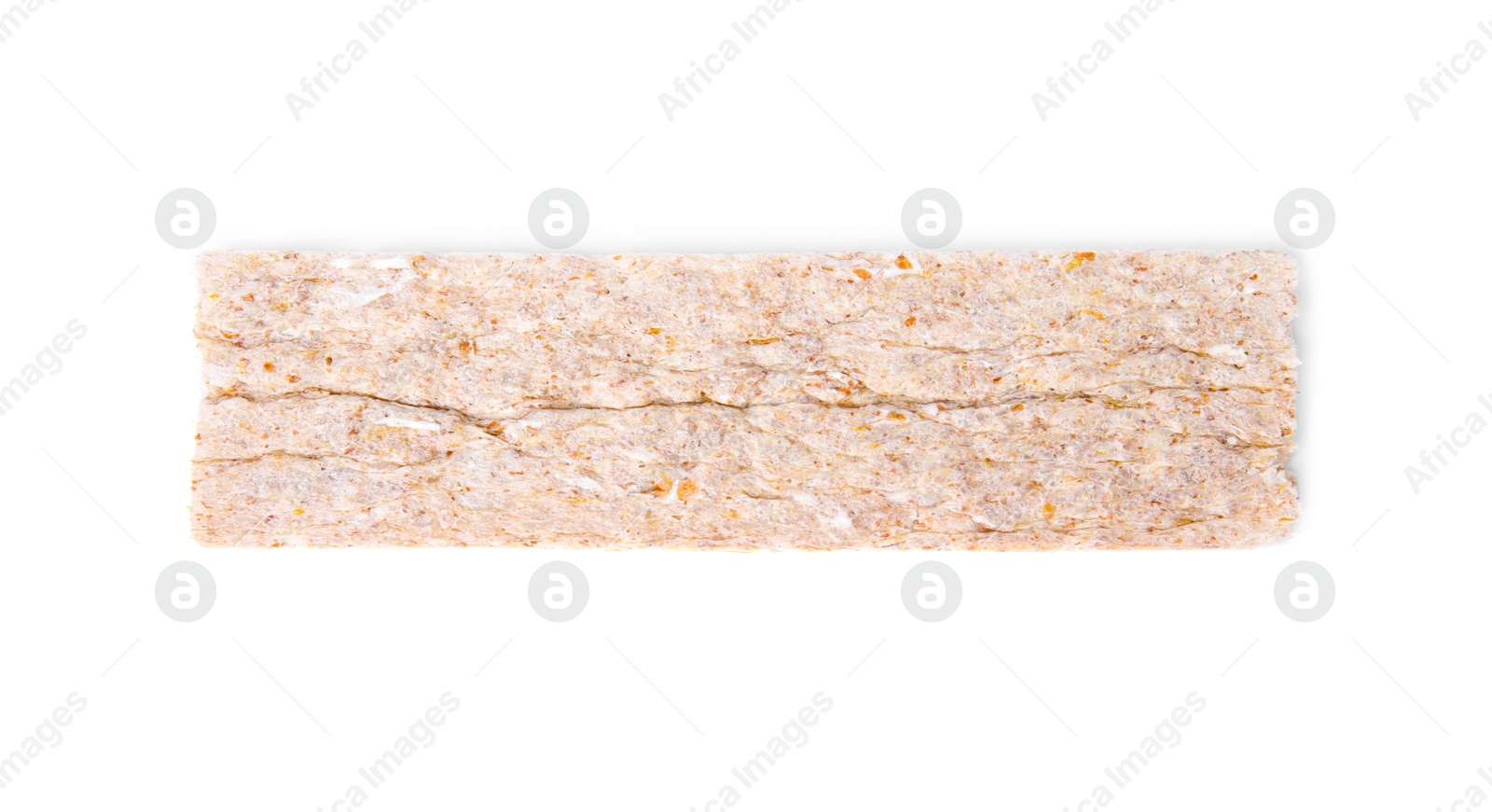 Photo of Fresh rye crispbread isolated on white, top view