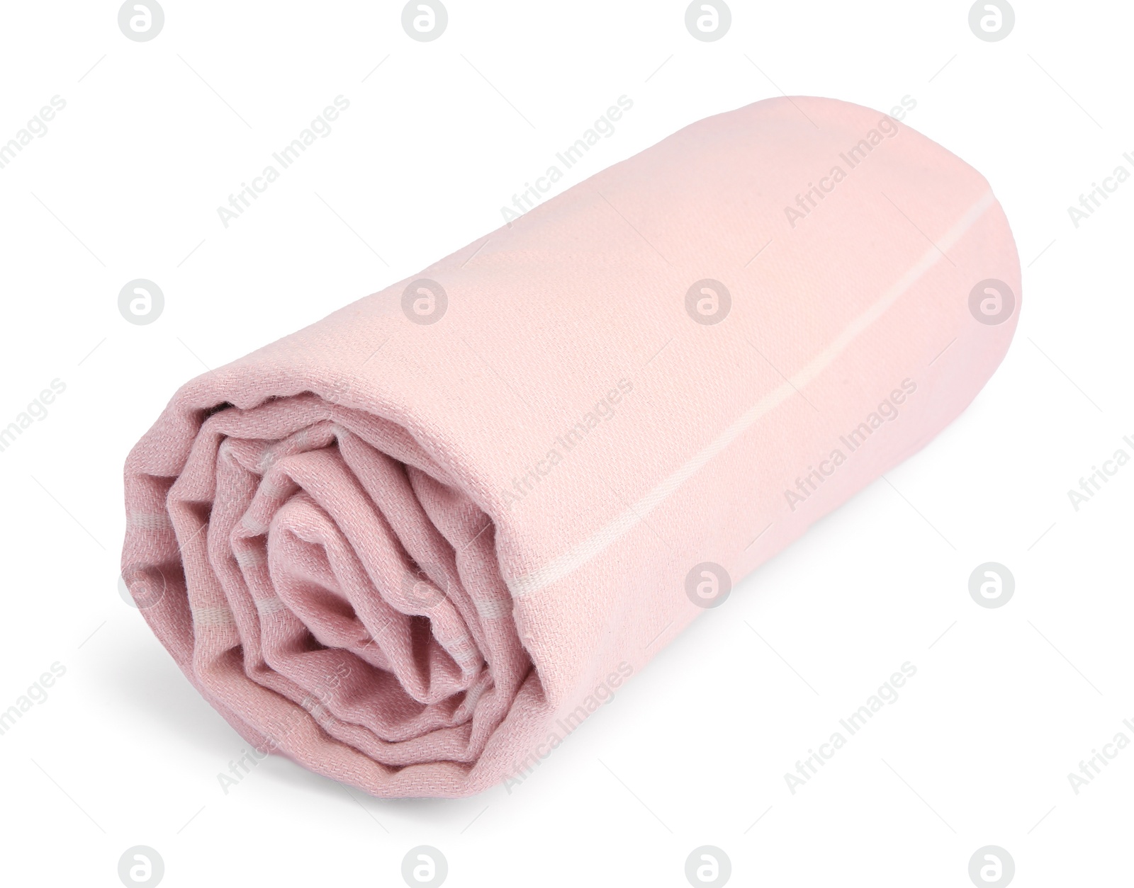 Photo of One rolled beach towel isolated on white