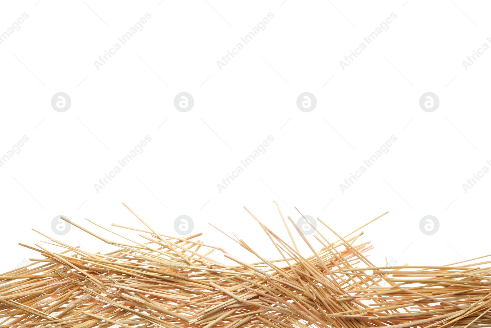 Photo of Dried hay on white background, top view