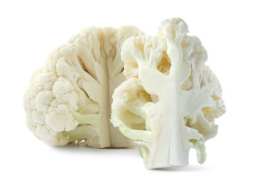 Cut fresh raw cauliflower on white background